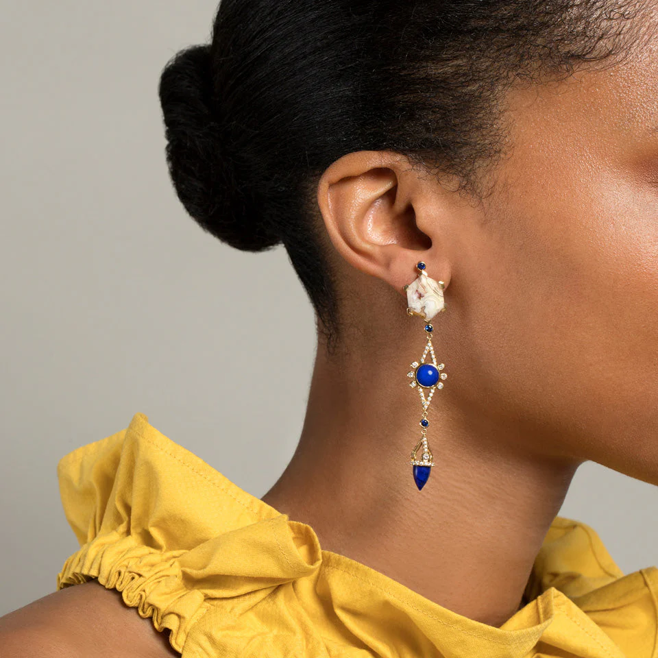 Agate & Lapis Drop Earrings - Image 3