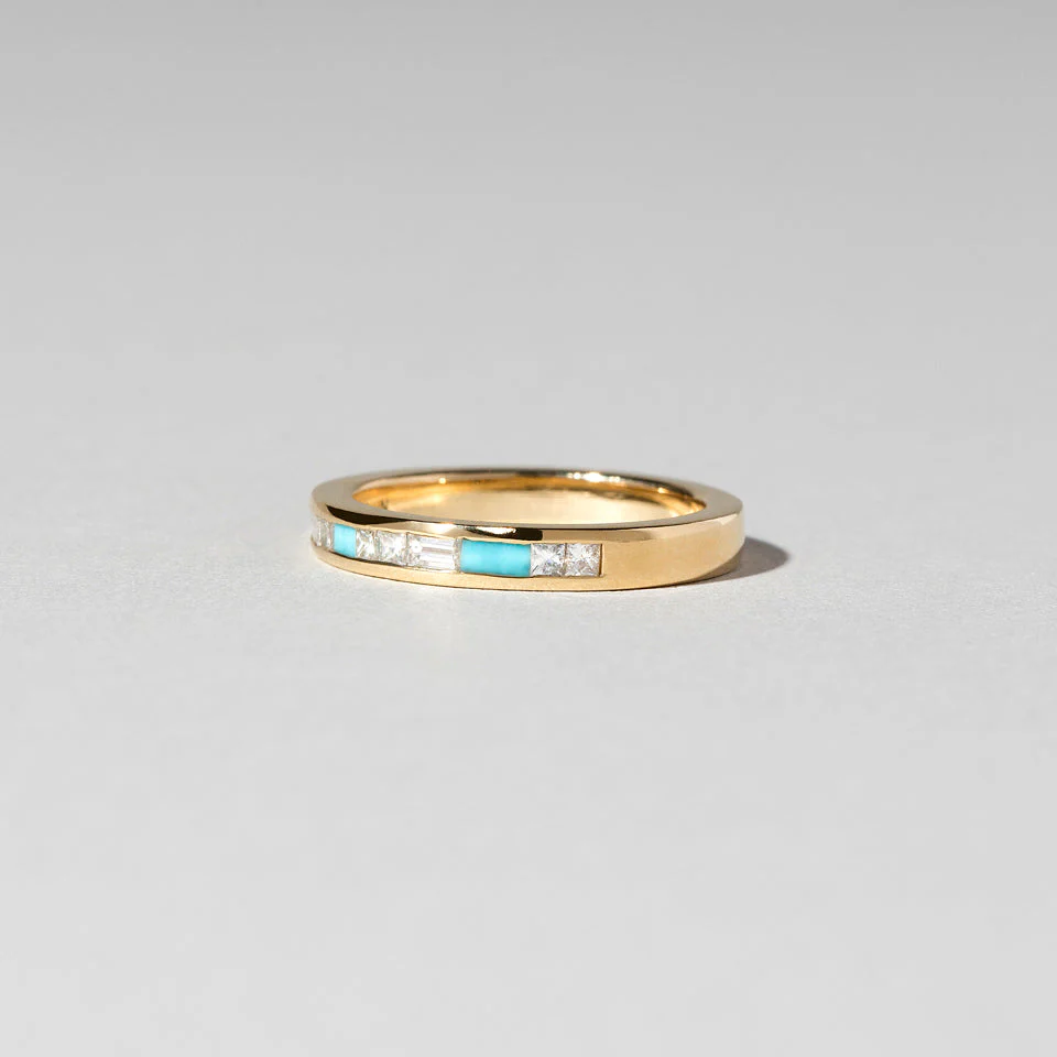 Channel Set Band - White Diamond & Turquoise - Image 3