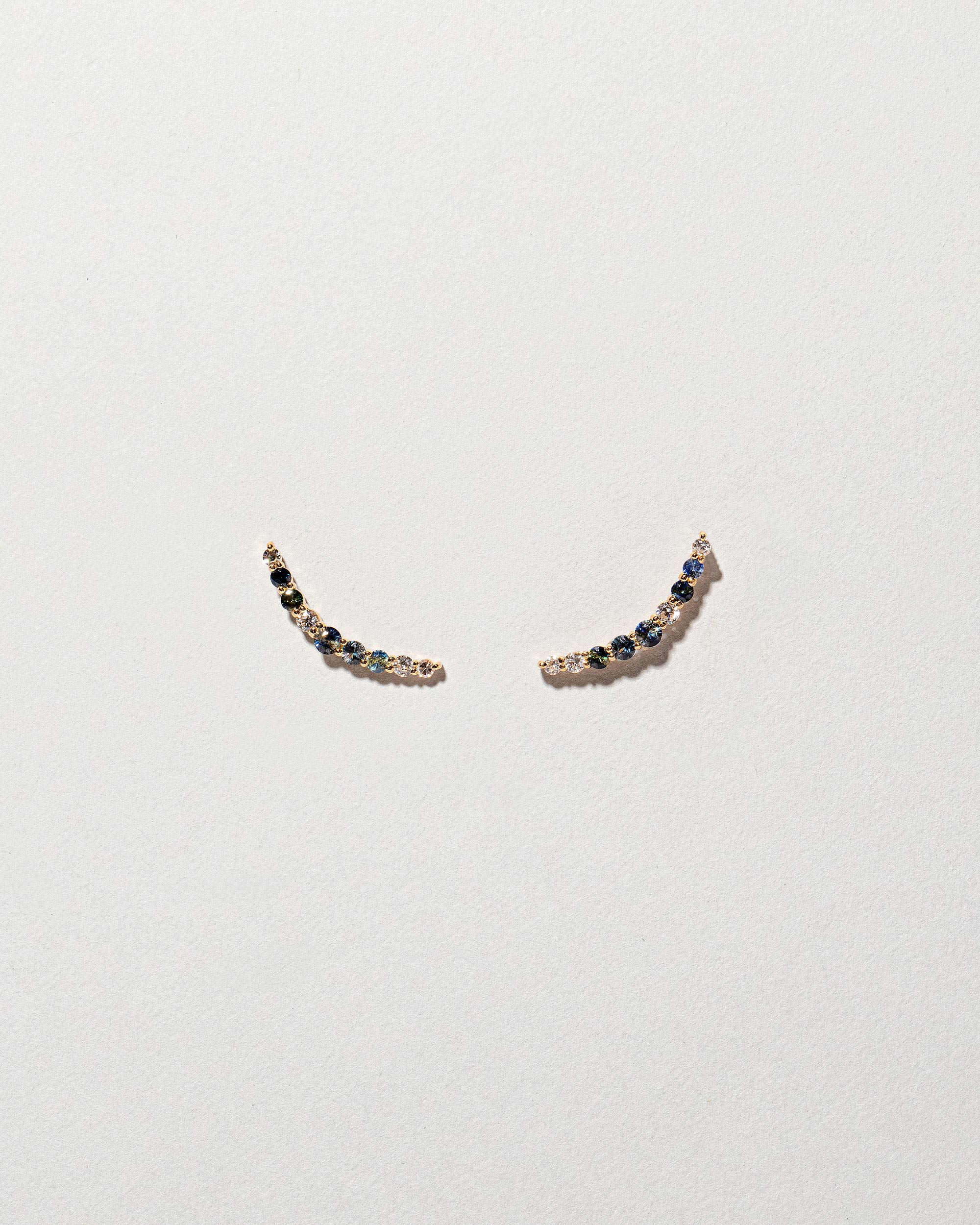 Crescent Ear Climber Stud Earrings - Sapphire & White Diamond - Image 3