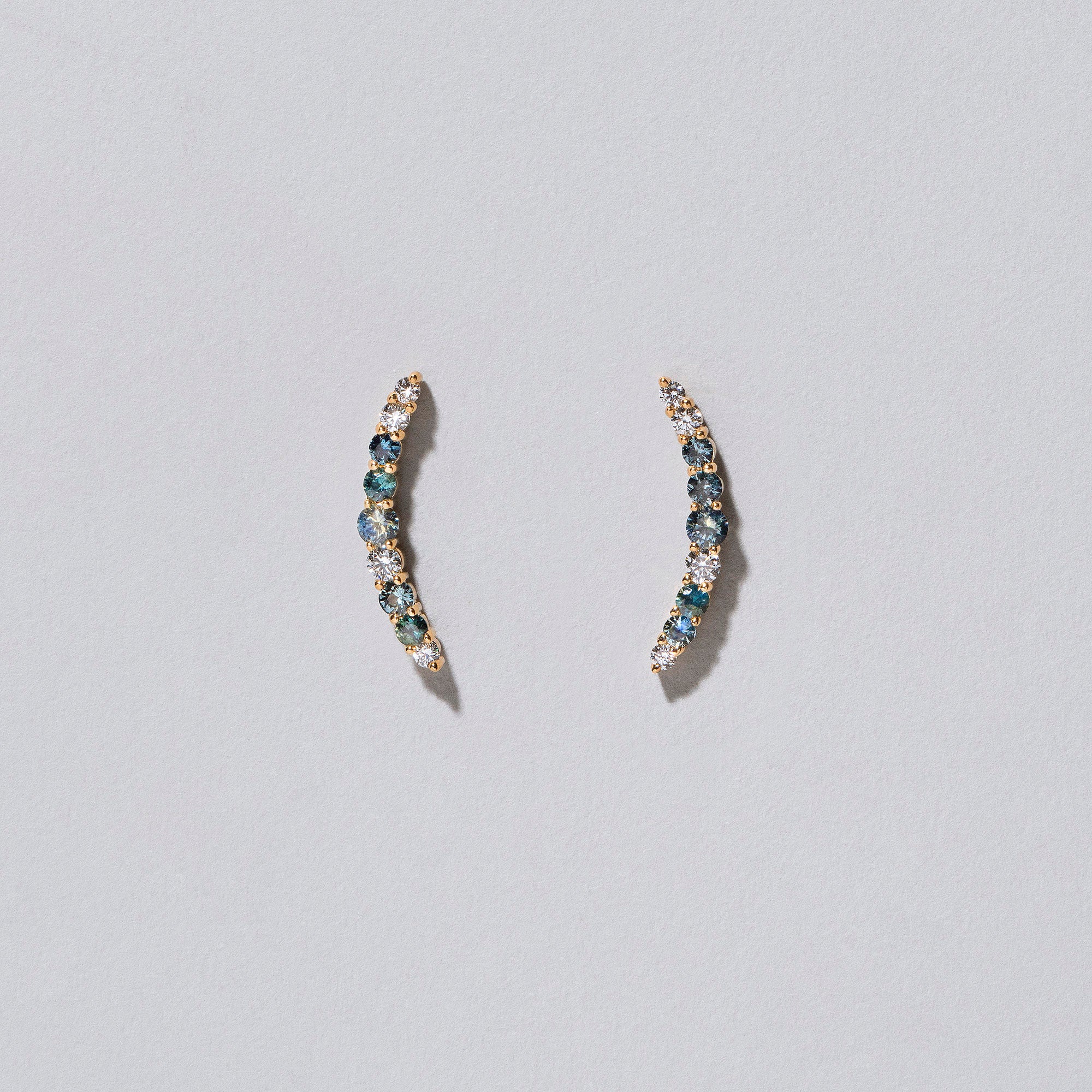 Crescent Ear Climber Stud Earrings - Sapphire & White Diamond - Image 4
