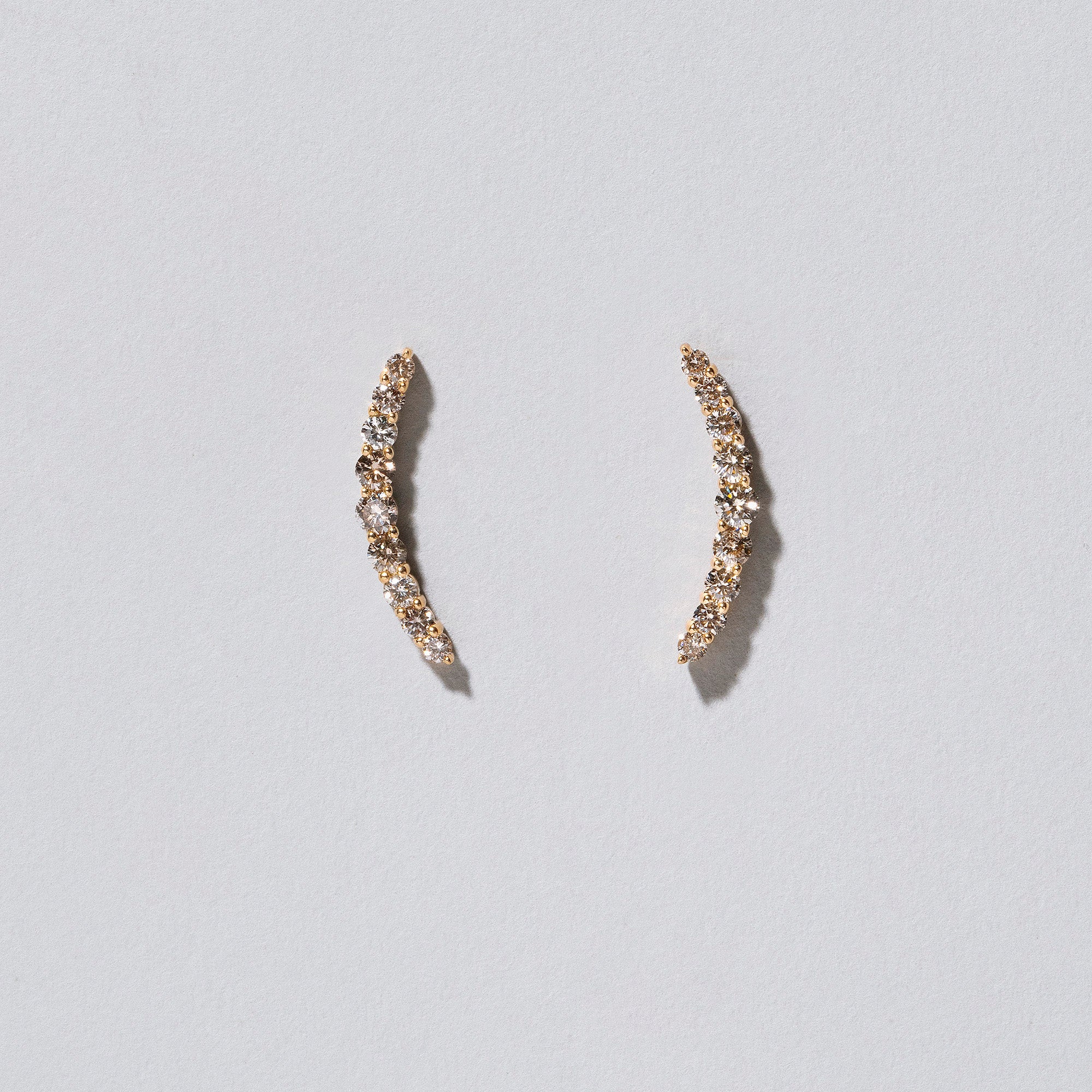 Crescent Ear Climber Stud Earrings - Champagne Diamond - Image 2