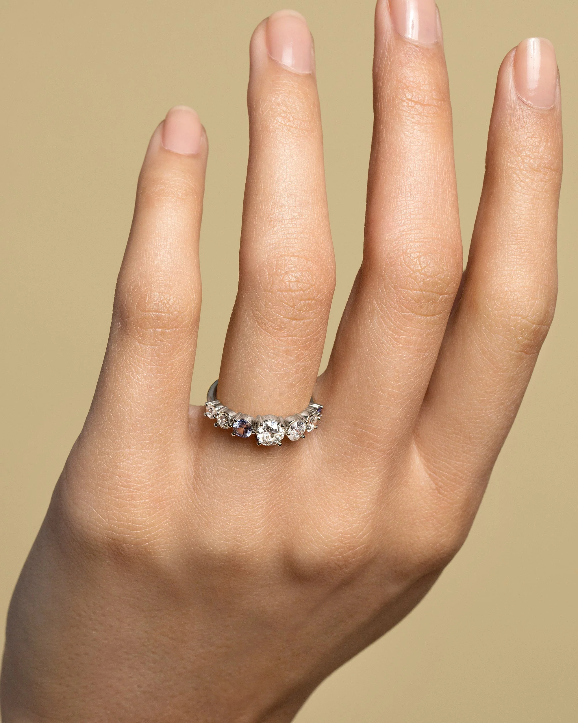 Diamond & Sapphire Line Cluster Ring - Image 5