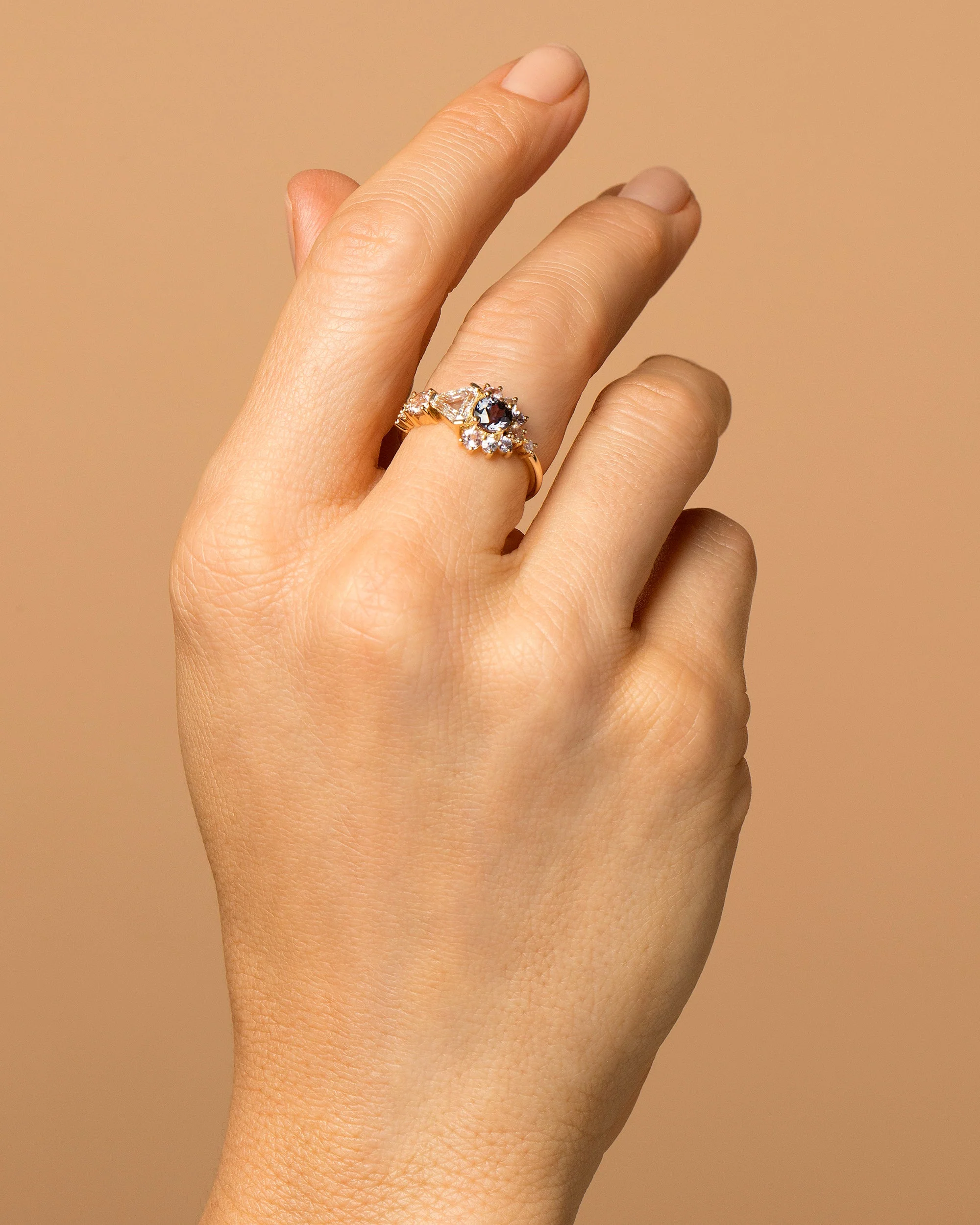 Diamond, Spinel & Sapphire Cluster Ring - Image 4