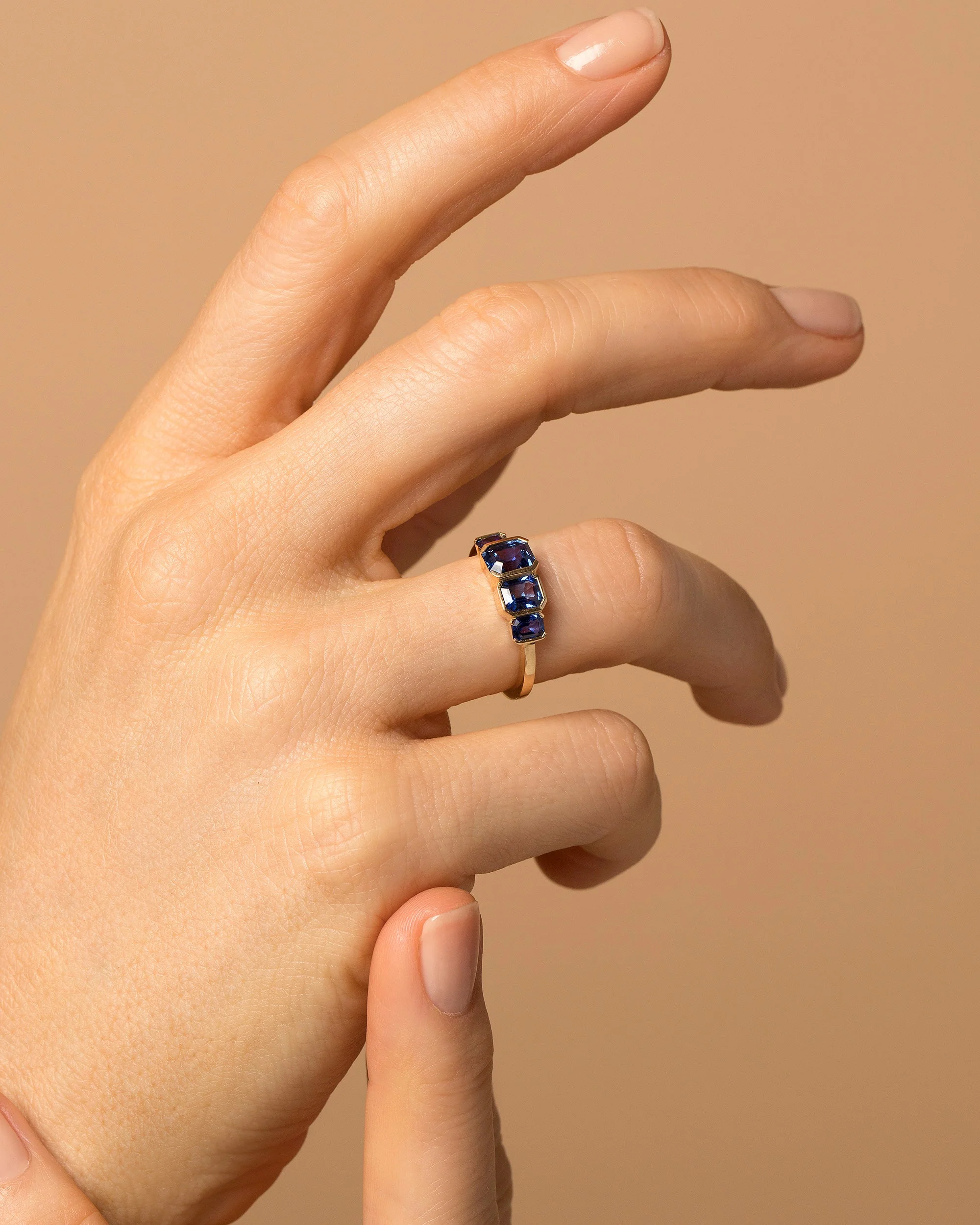 Geometric Sapphire Line Cluster Ring - Image 4