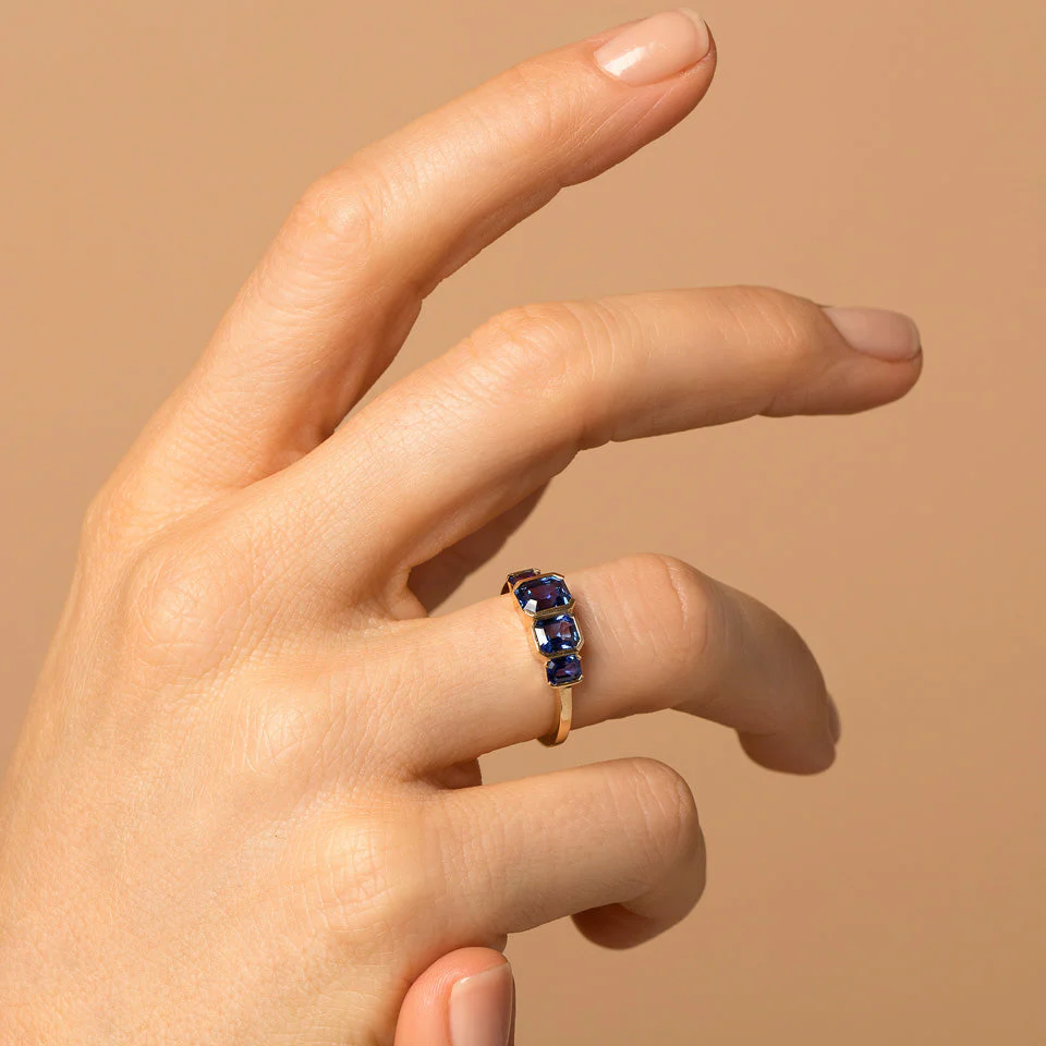 Geometric Sapphire Line Cluster Ring - Image 5