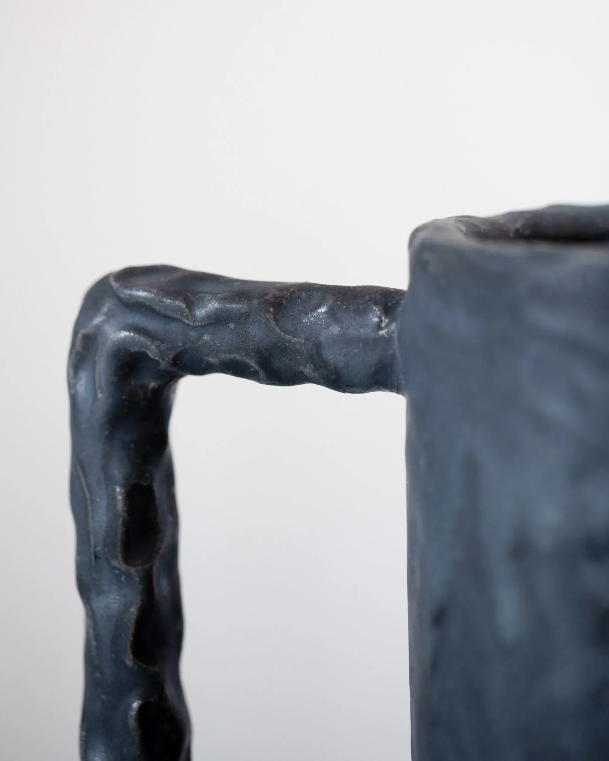 Coal Black Cylinder Vessel with Square Handle - Image 2