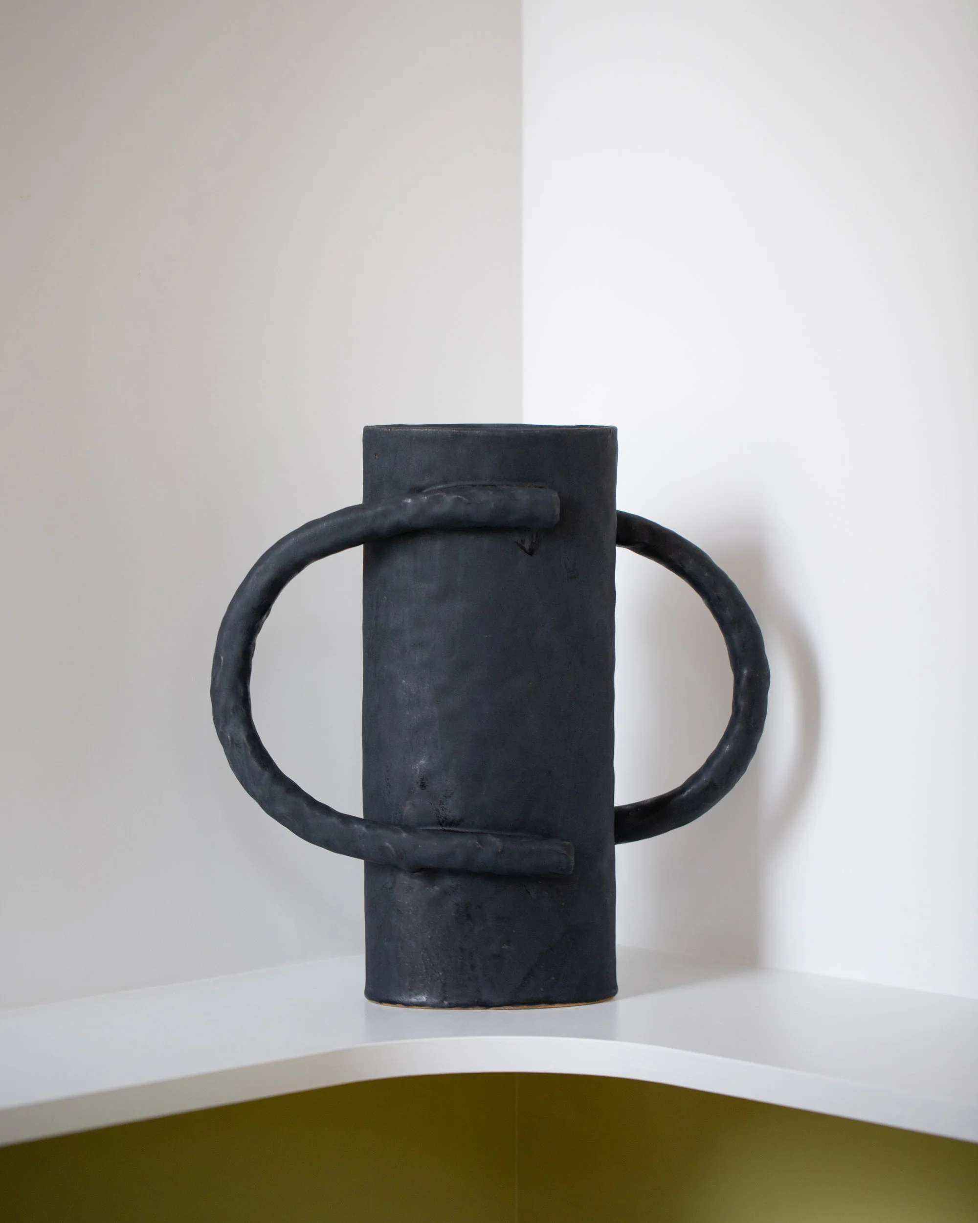 Large Coal Black Oval Vessel with Handles