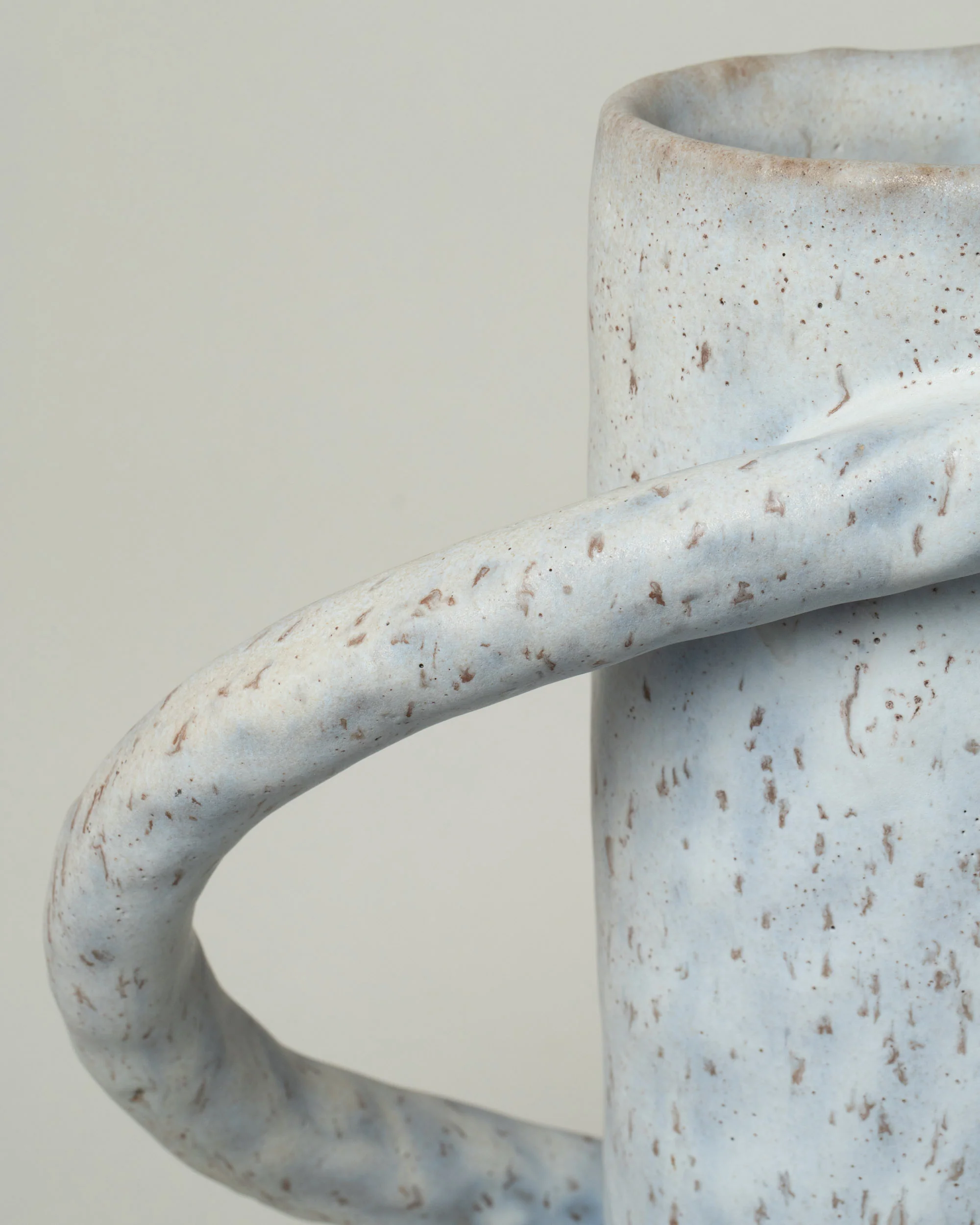 Speckled Pale Grey Oval Vessel with Handles - Image 2