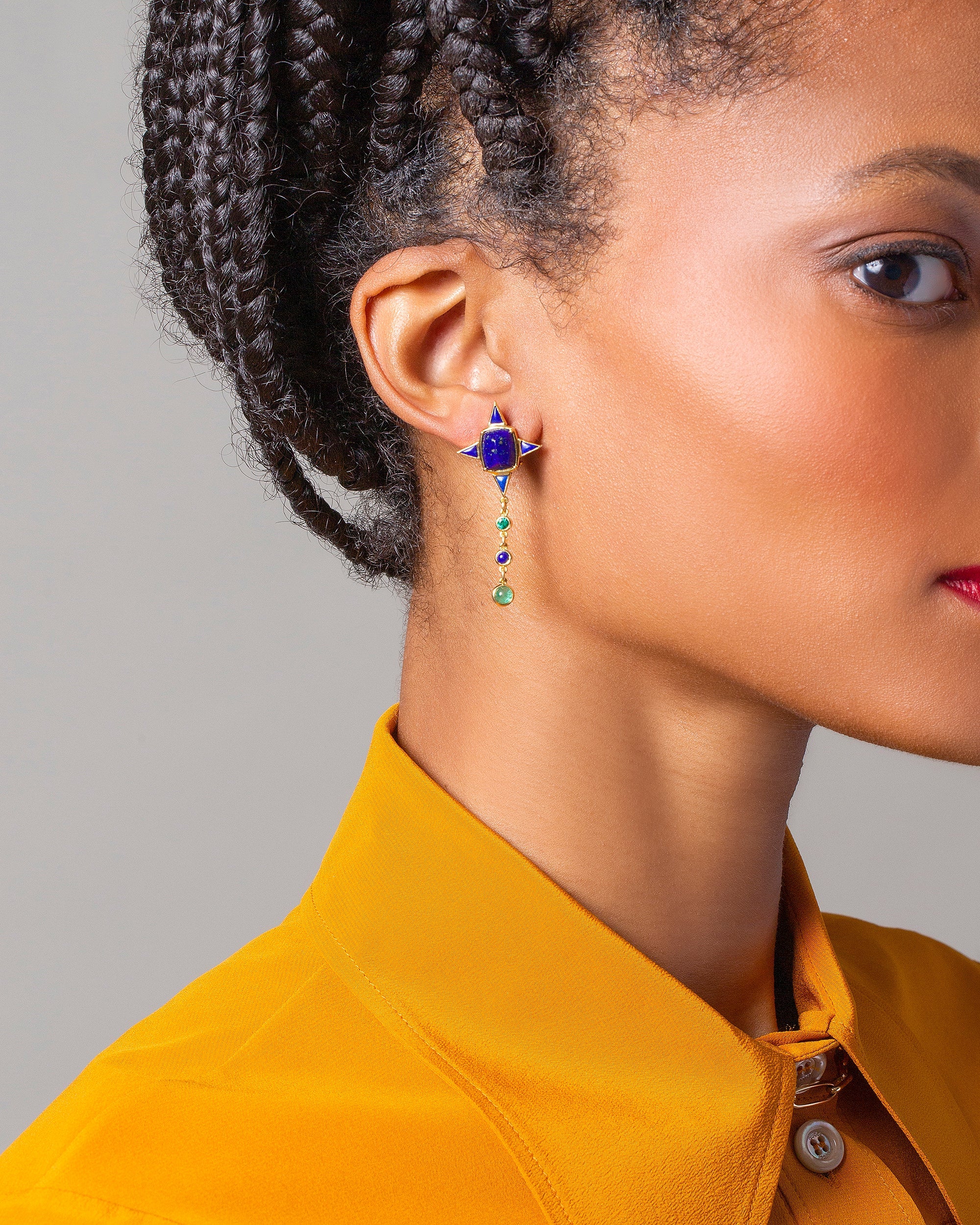 Lapis & Emerald Drop Earrings - Image 4