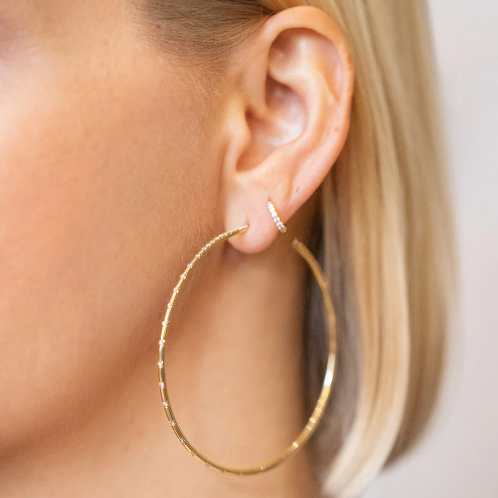 Large Pave Diamond Hoop Earrings - Image 4