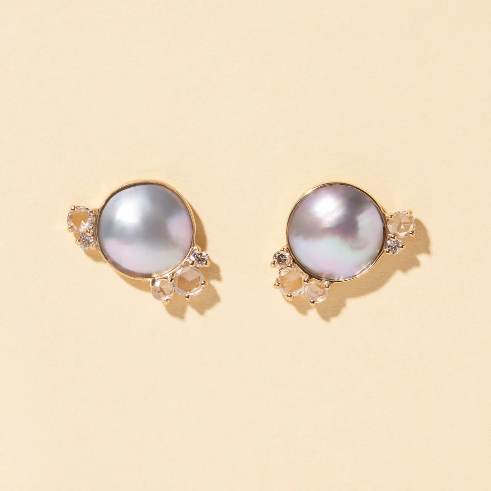 Mabe Pearl Cluster Earrings - Image 3