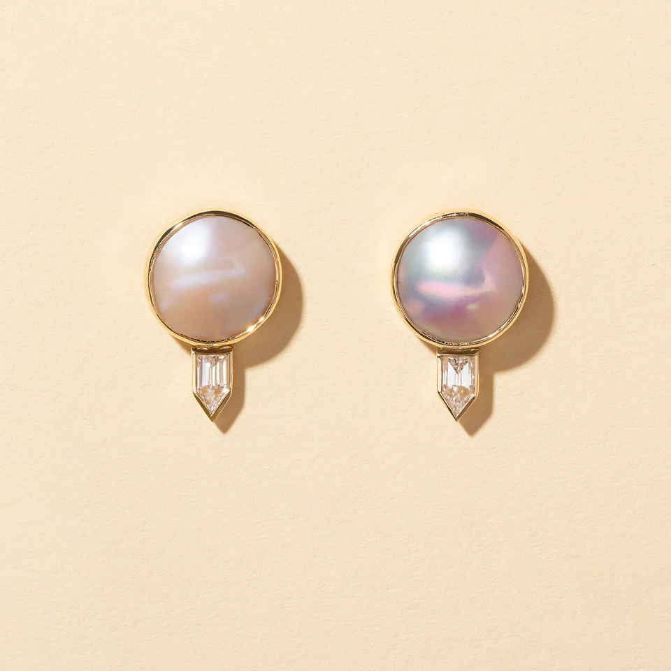 Mabe Pearl & Diamond Earrings - Image 4