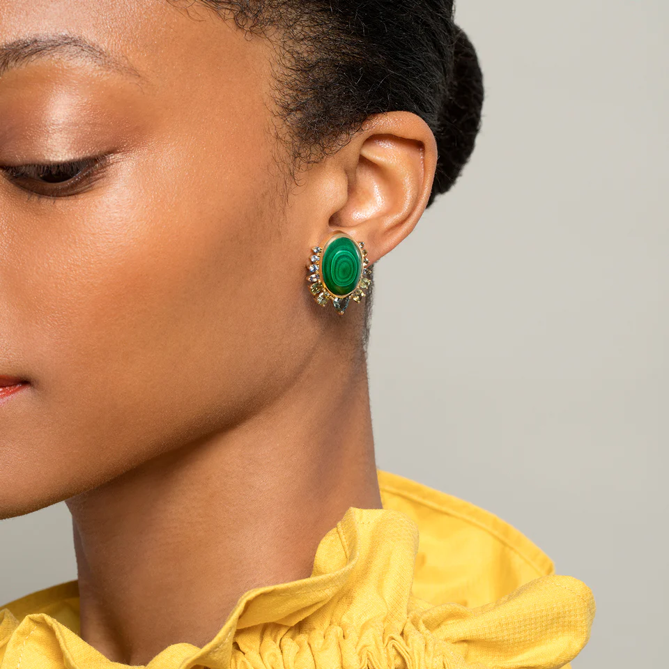 Malachite & Sapphire Earrings - Image 3