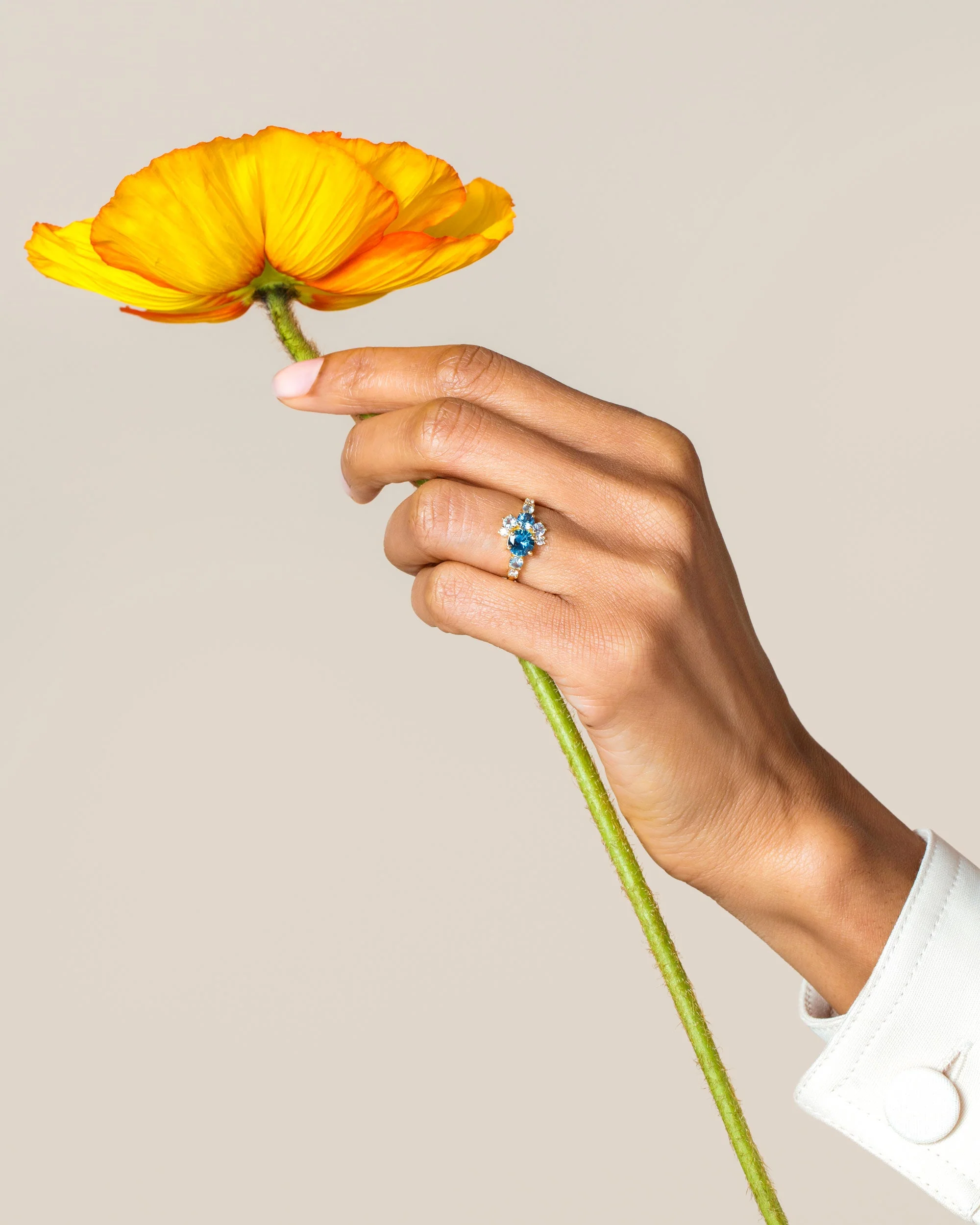 Petite Crescent Ring - Montana Sapphire & White Diamond - Image 4
