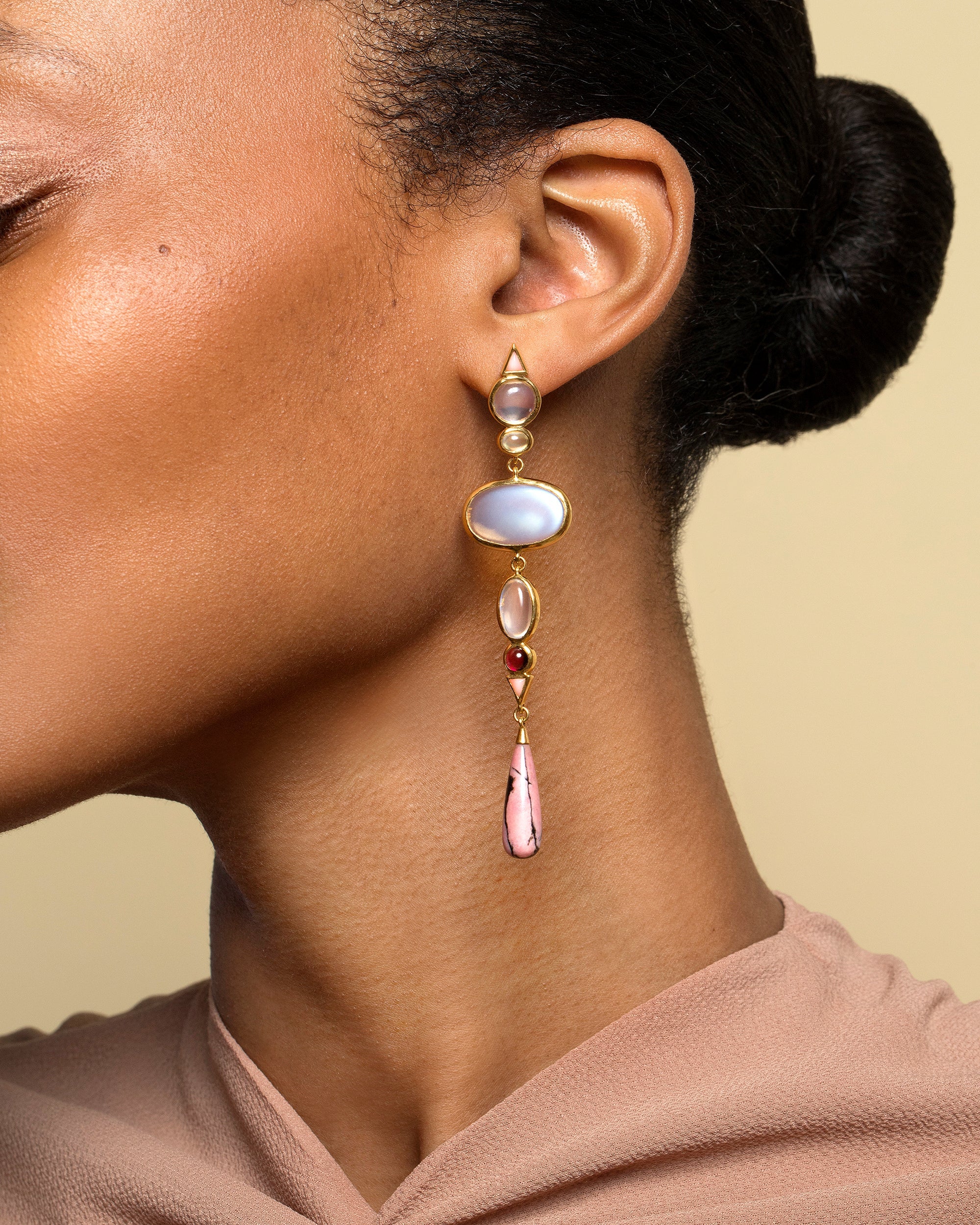 Moonstone & Alaskan Rhodolite Earrings - Image 2