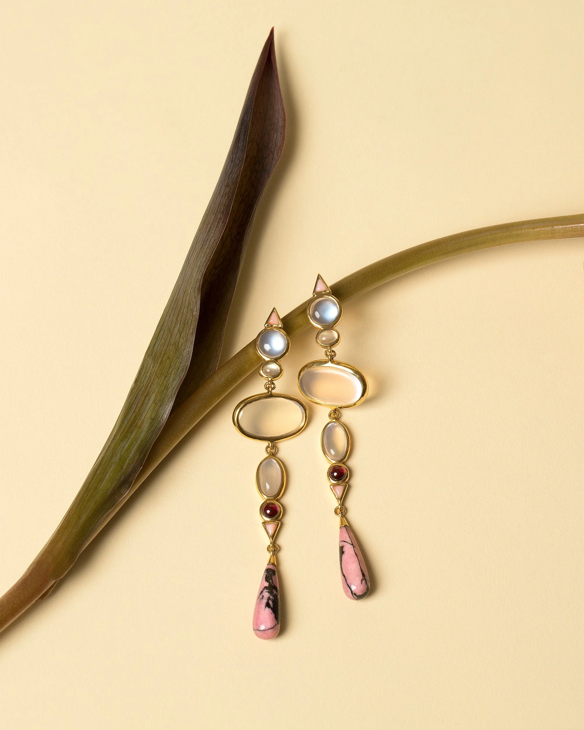 Moonstone & Alaskan Rhodolite Earrings - Image 3