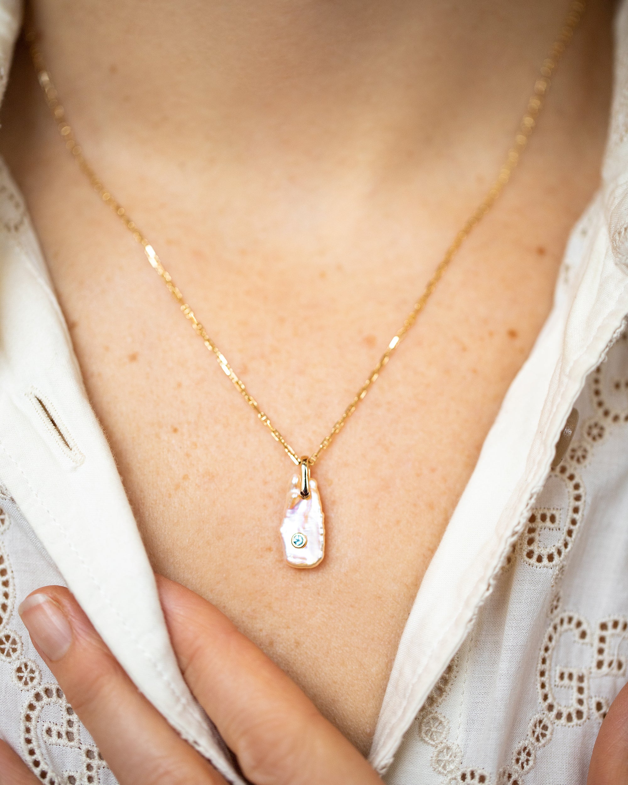 March Birthstone Pearl Pendant With Aquamarine - Image 2
