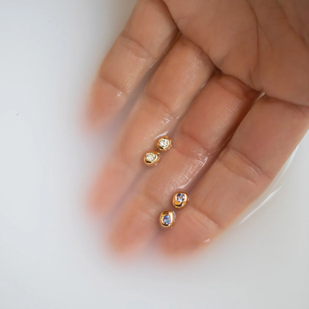 Level Stud Earrings - Blue Sapphire - Image 4