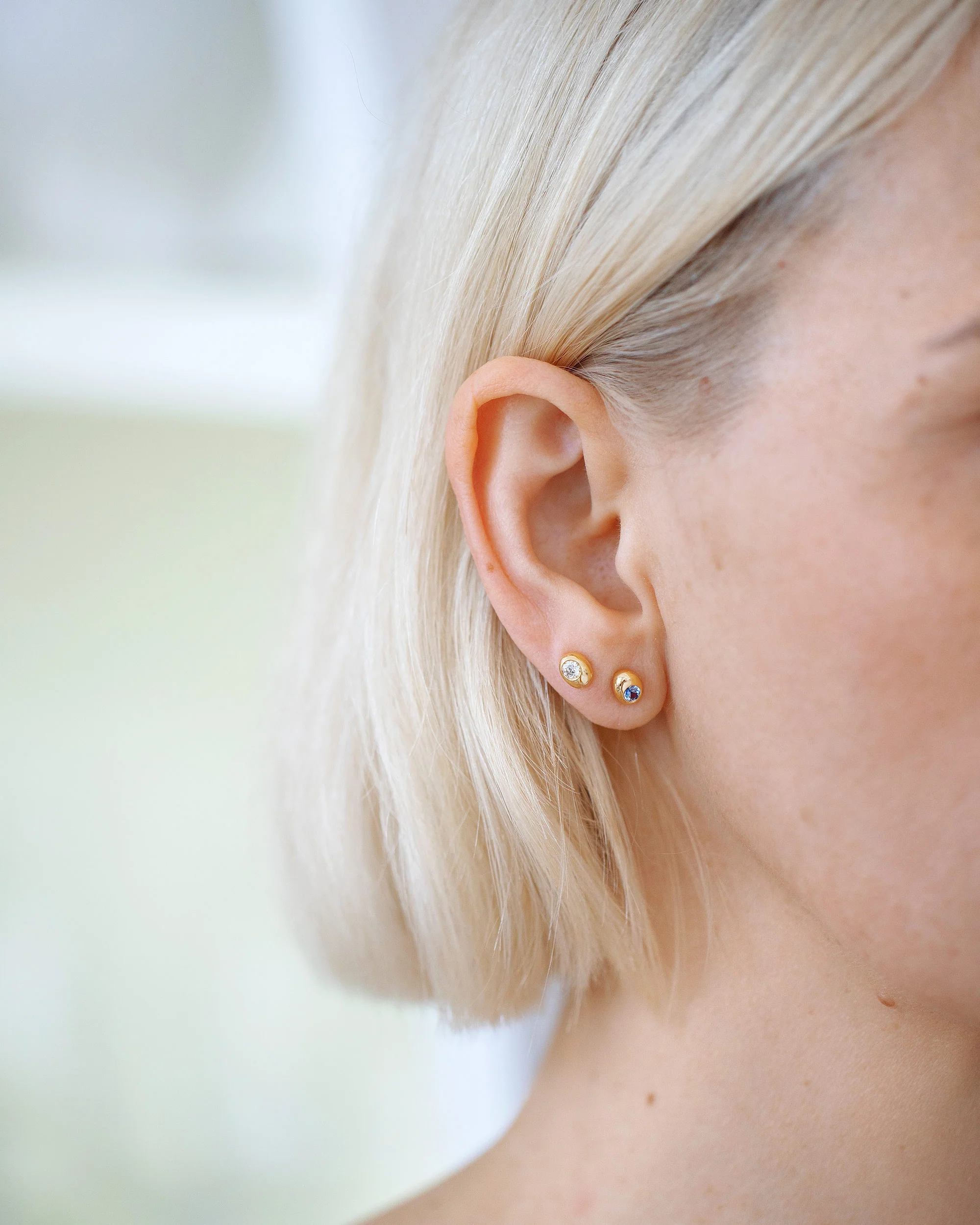 Level Stud Earrings - Pink Spinel - Image 2
