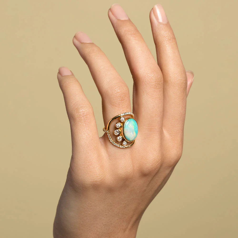 Australian Opal, Diamond & Sapphire Ring - Image 6