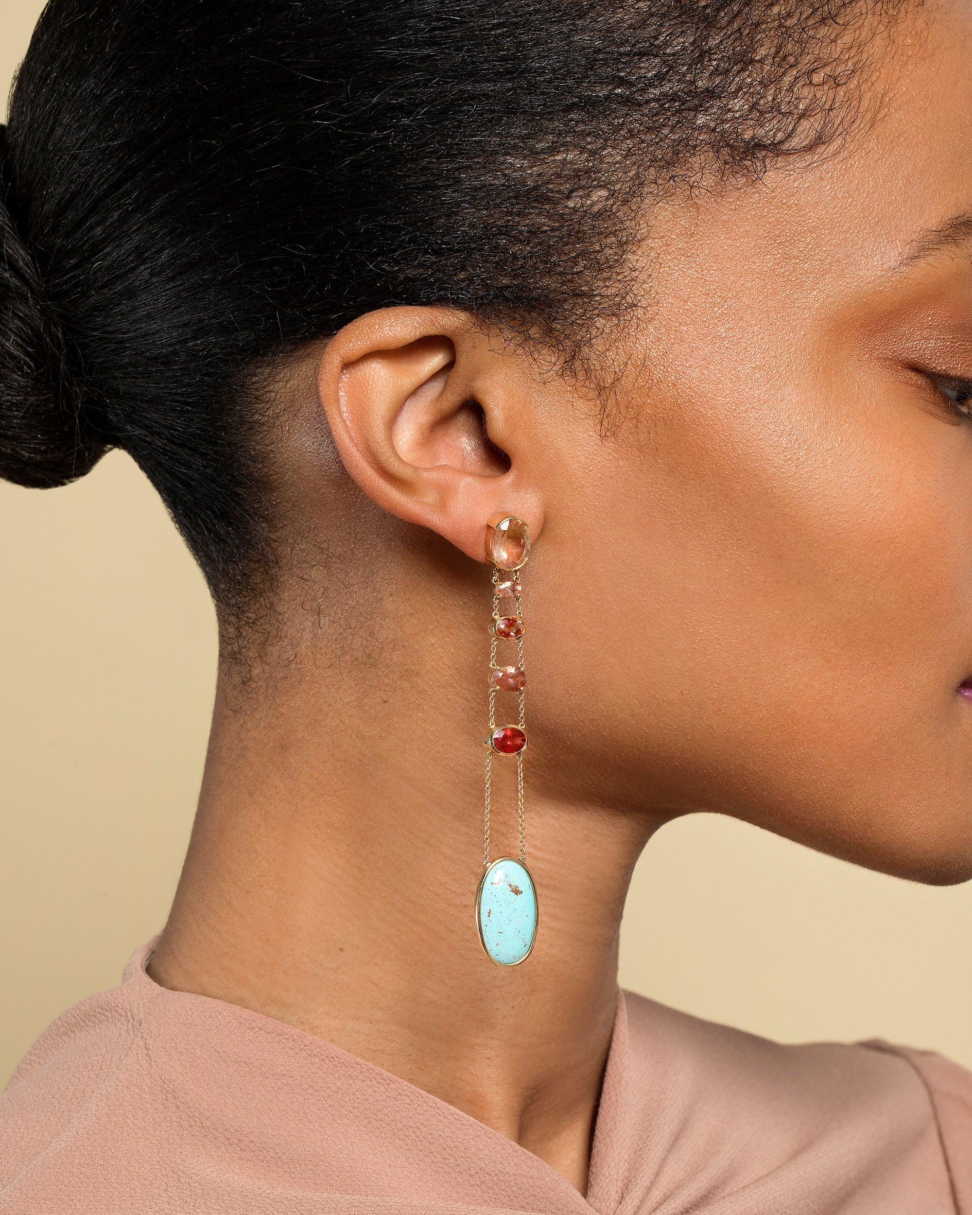Oregon Sunstone & Persian Turquoise Earrings - Image 3