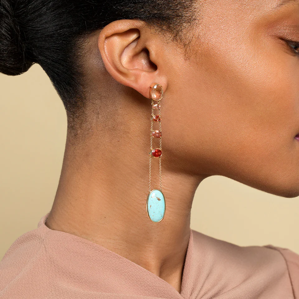 Oregon Sunstone & Persian Turquoise Earrings - Image 4