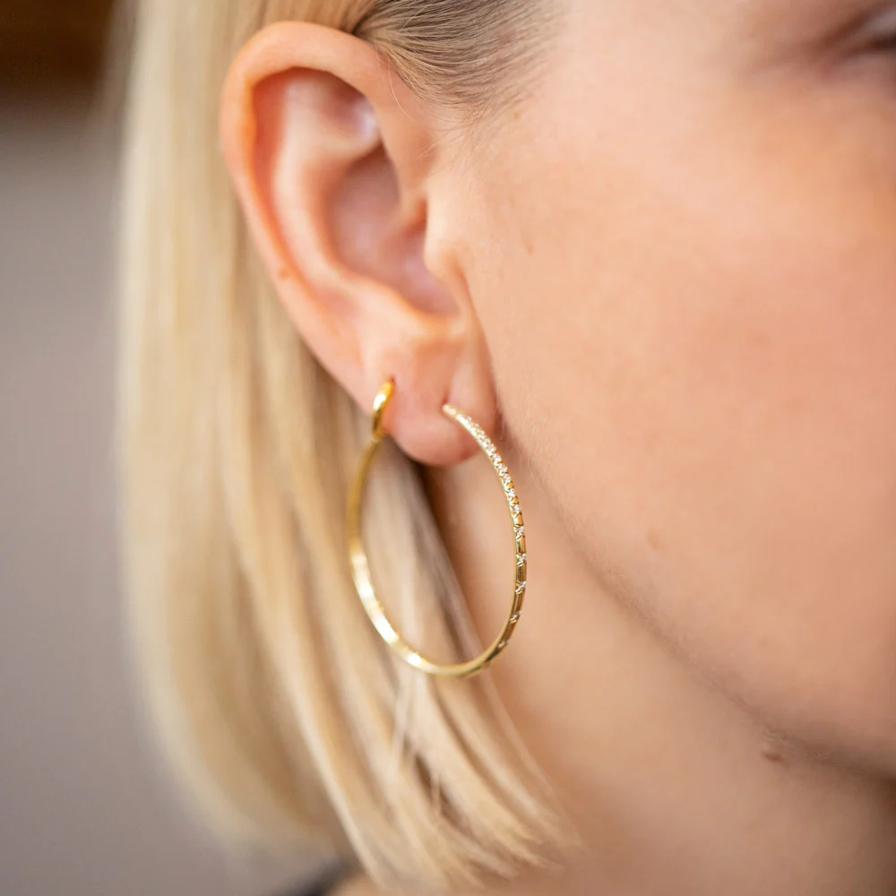 Pave Diamond Hoop Earrings - Image 4