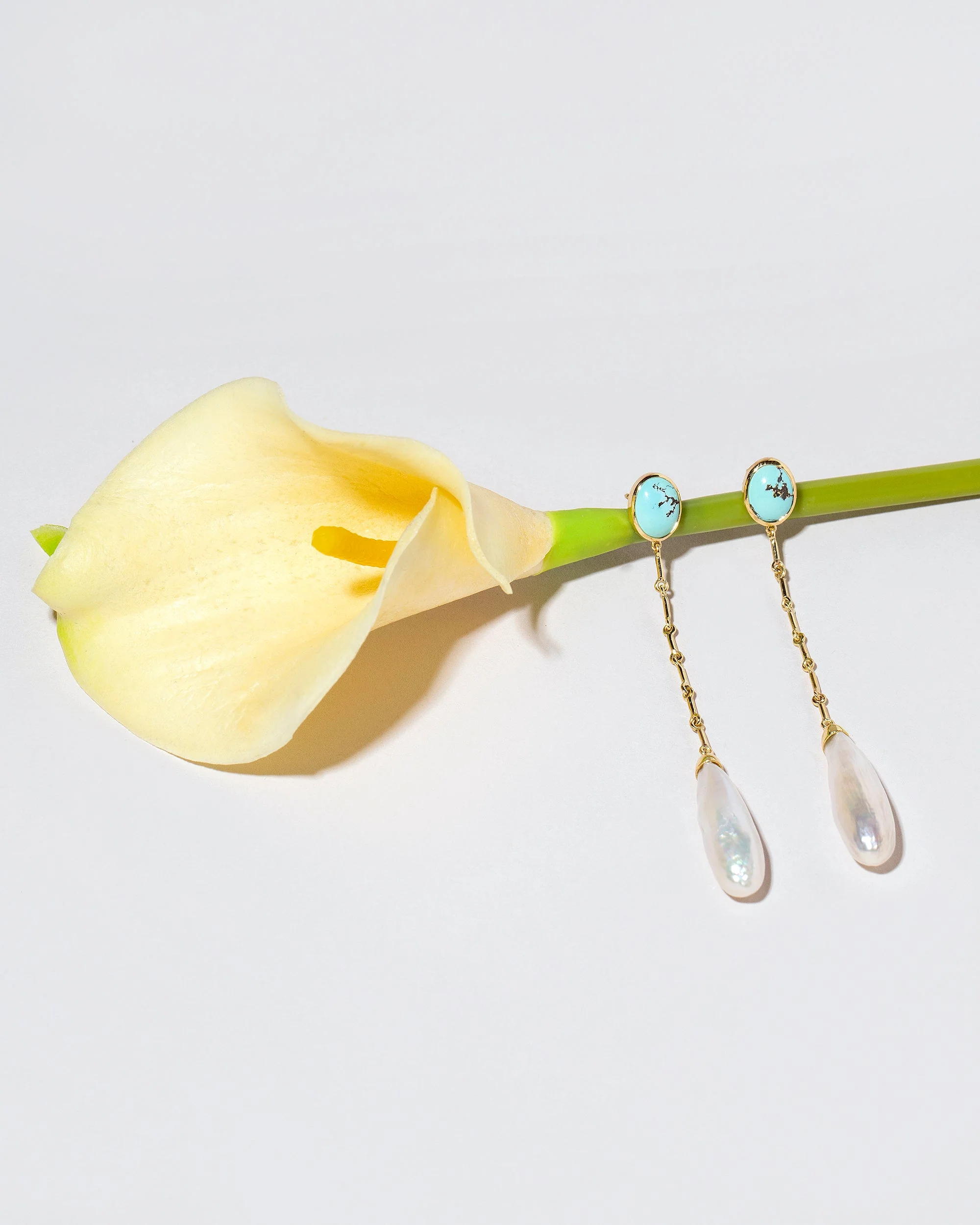 Pearl & Turquoise Shoulder Duster Earrings - Image 3