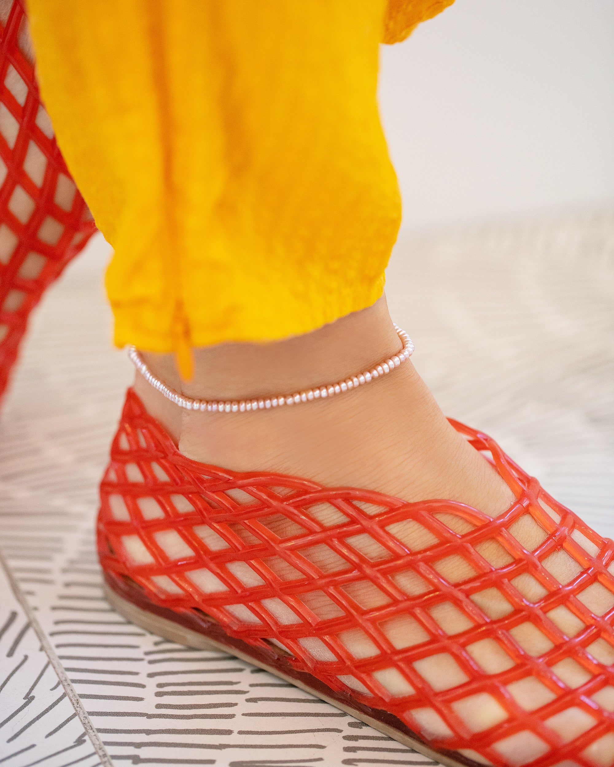 Pink Pebble Seed Pearl Anklet - Image 3