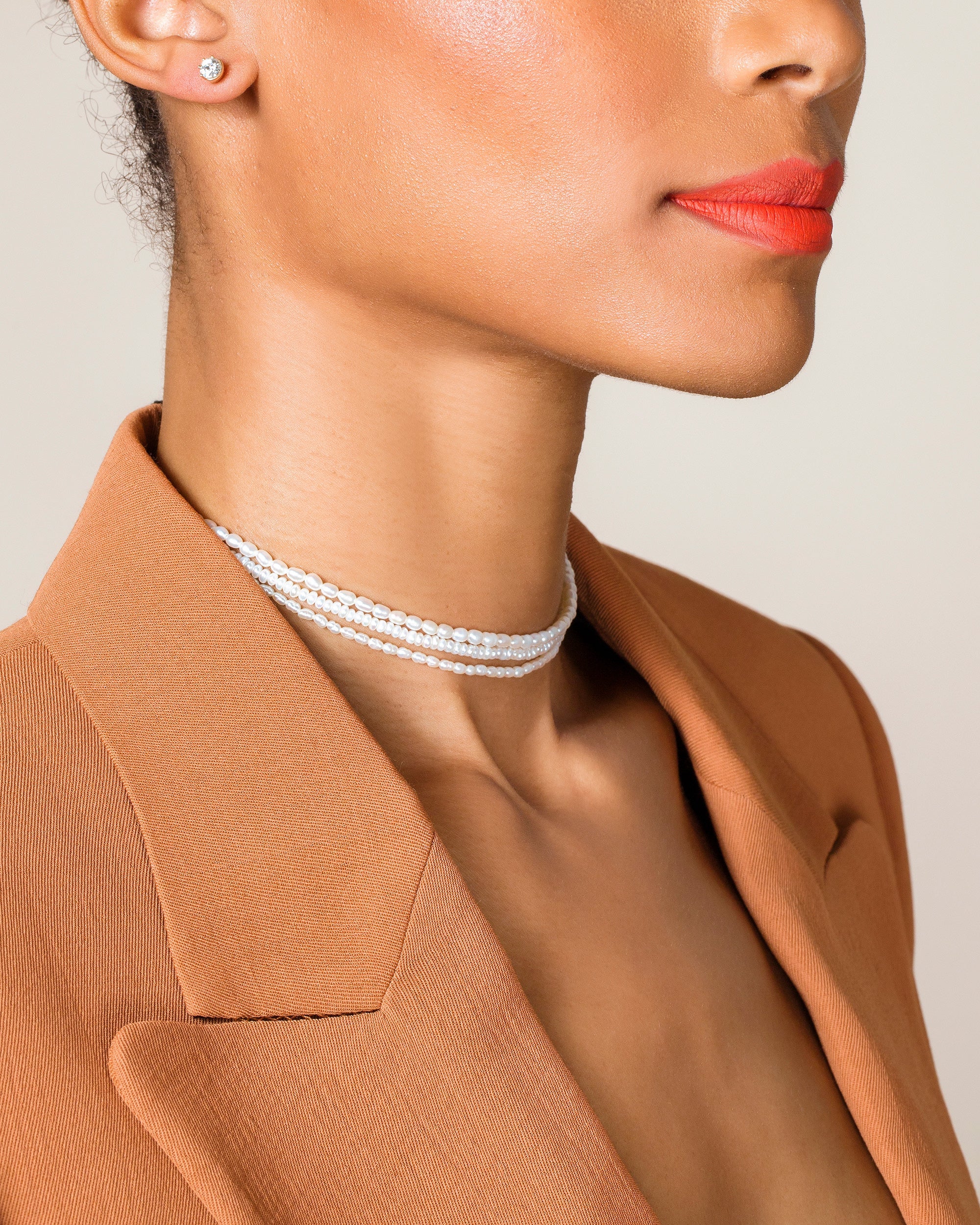 White Pebble Seed Pearl Choker Necklace - Image 2
