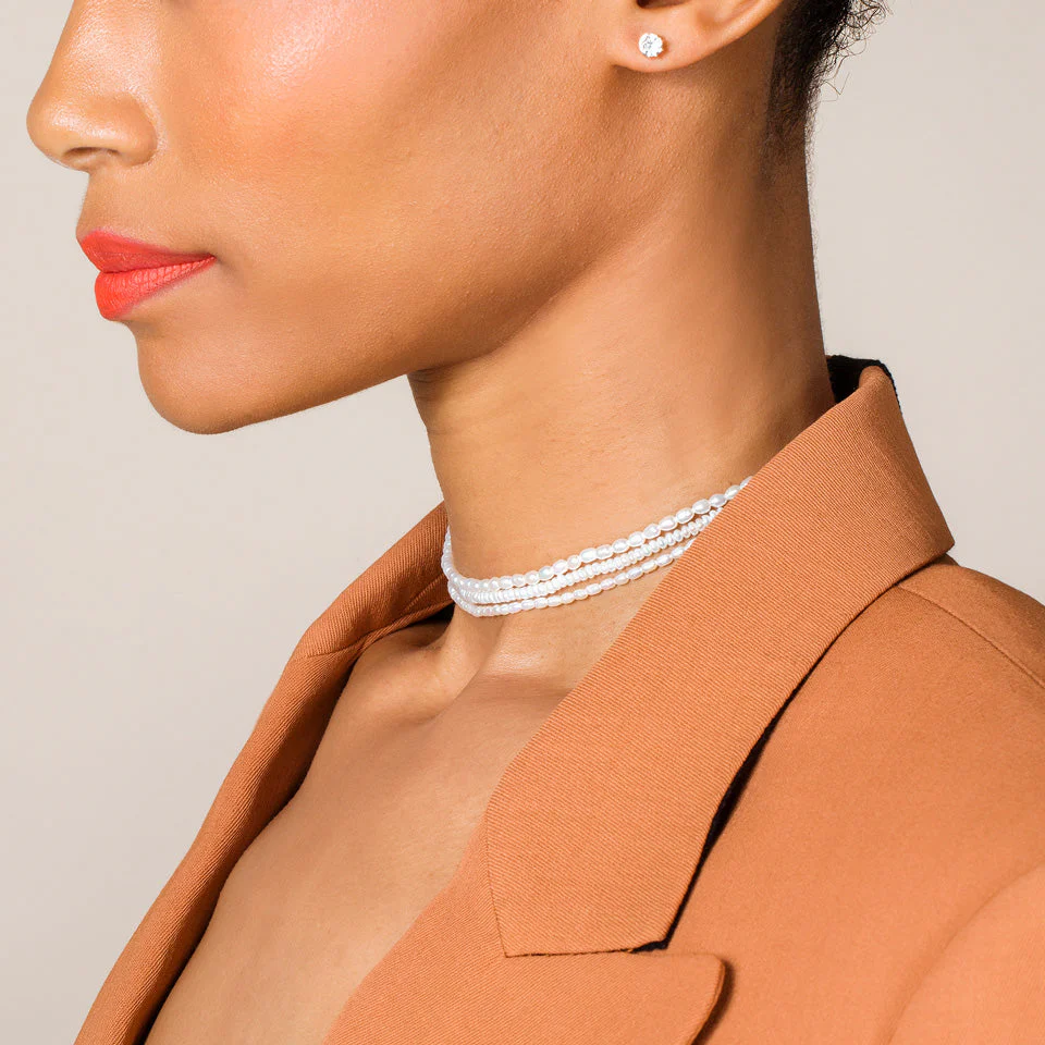 White Pebble Seed Pearl Choker Necklace - Image 3
