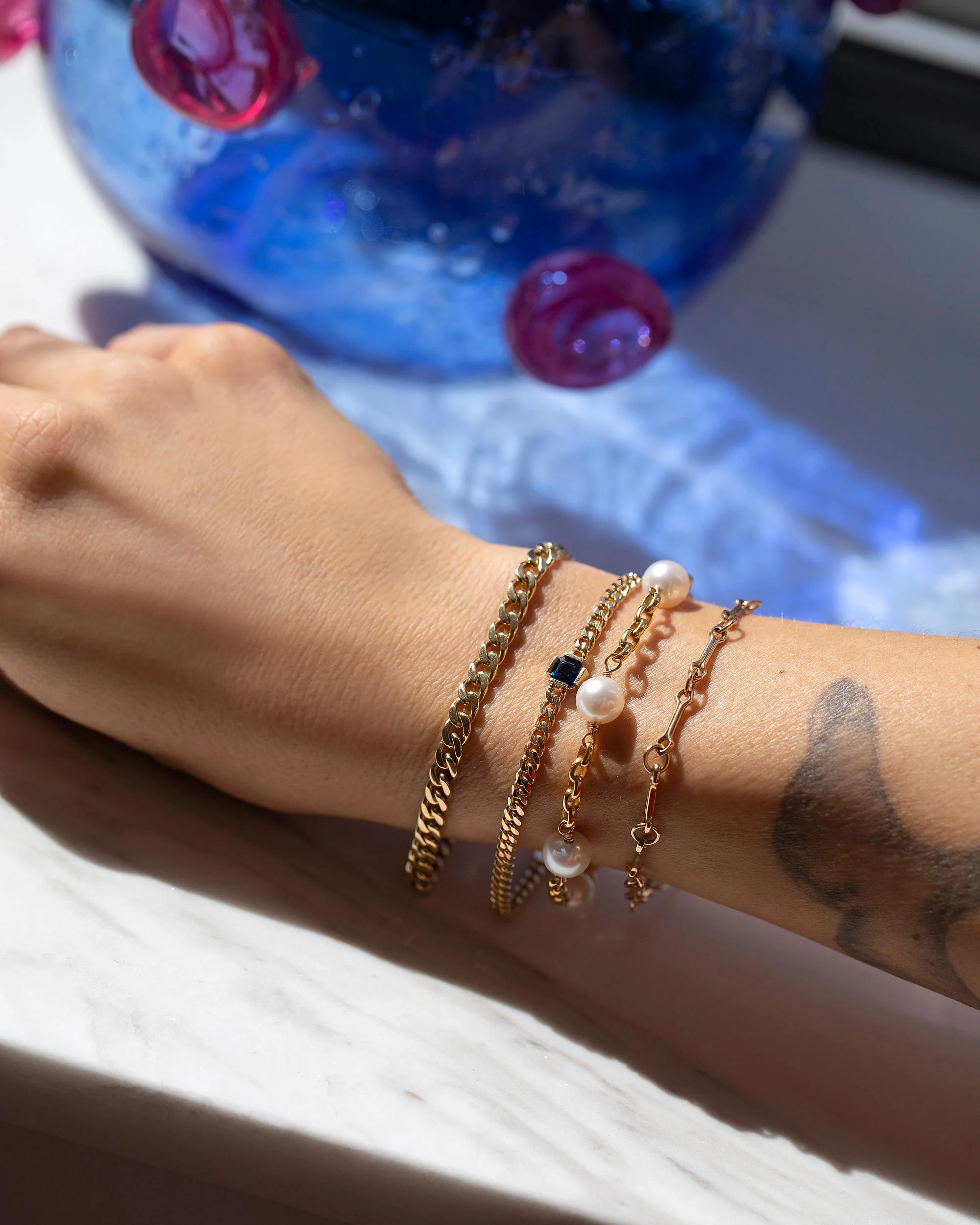 Pearl Station Bracelet Short Loop Chain - Image 7