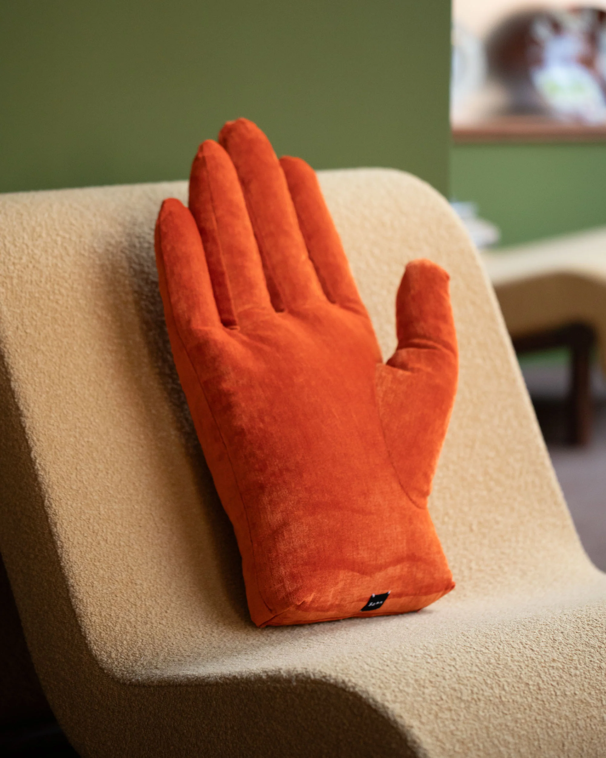 Persimmon Chenille Soft Sculpture Hand Pillow - Image 2