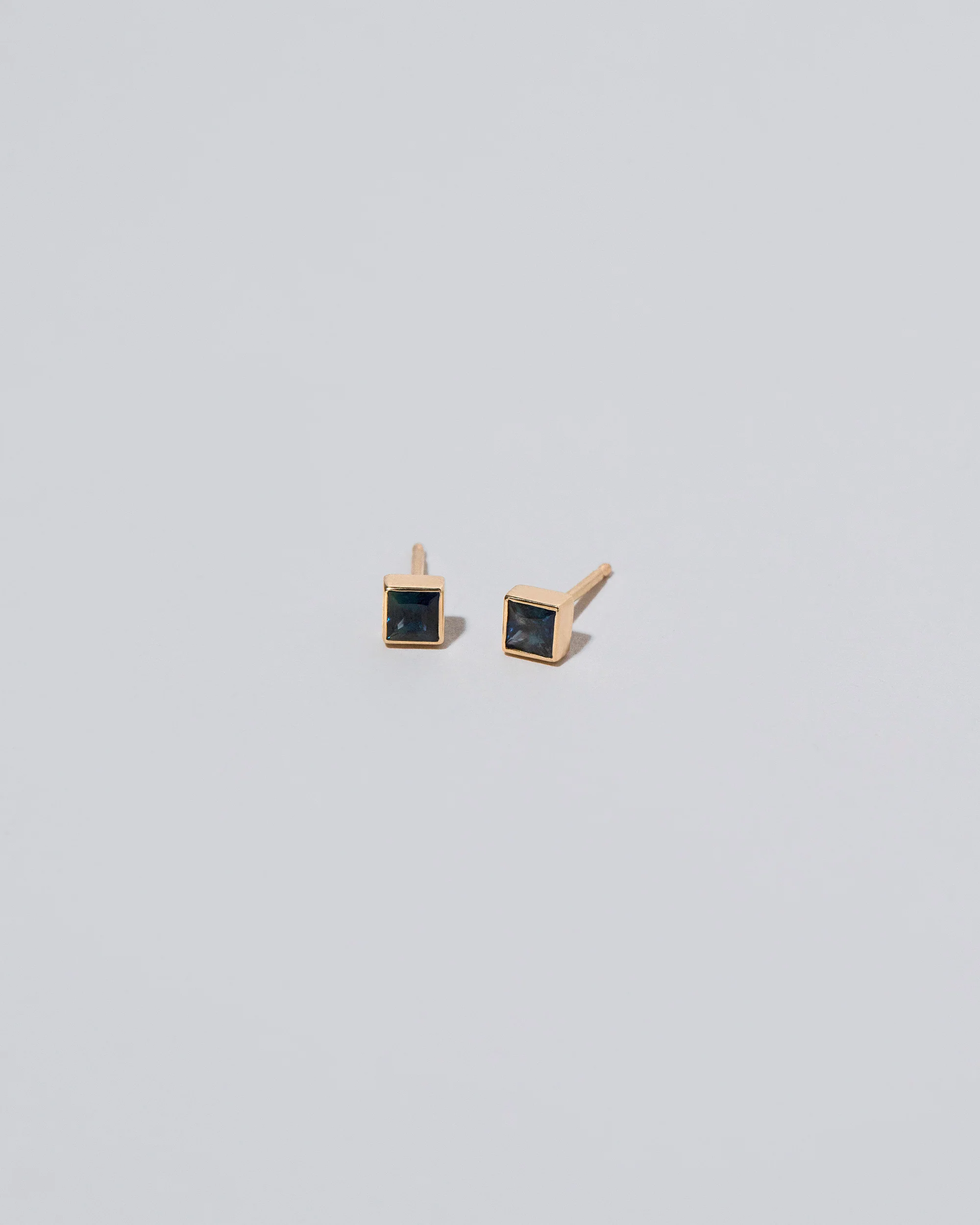 Square Frame Stud Earrings - Petite Teal Sapphire