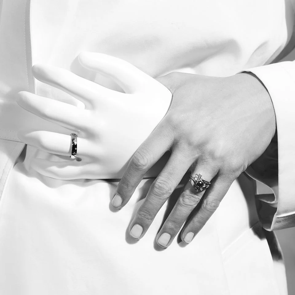 Sun & Moon Union Ring - Black & White Diamond - Image 4