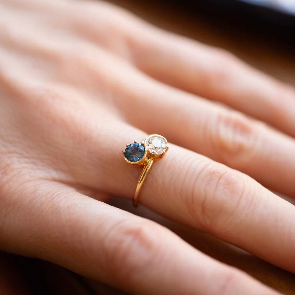 Sun & Moon Union Ring - Sapphire & Diamond - Image 5